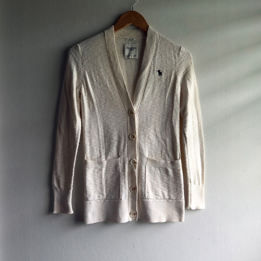 Abercrombie & Fitch 100% Cotton Button Up Cardigan Women XXS Cream Preppy